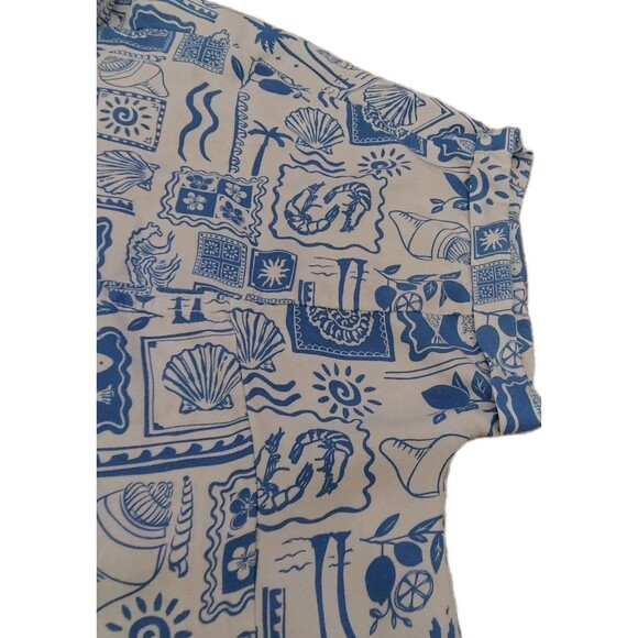 April Kiss Blouse Boxy Button Size XL Blue Sea Shells/Fish Print Linen Blend - Picture 4 of 9